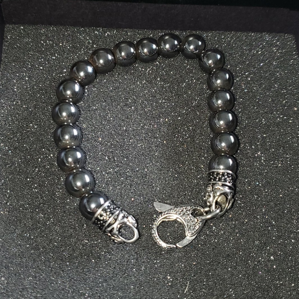 Stainless hematite bracelet with black cz